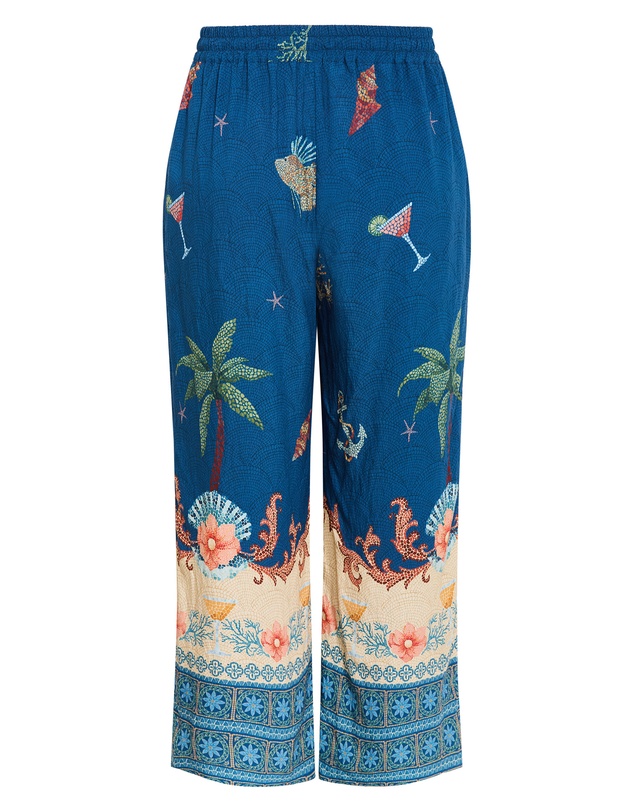 City Chic - Plus size Tia Sea Print Wide Leg Pant - marine navy
