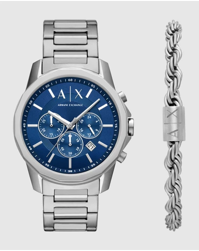 Armani Exchange - Silver Tone Chronograph Watch Set