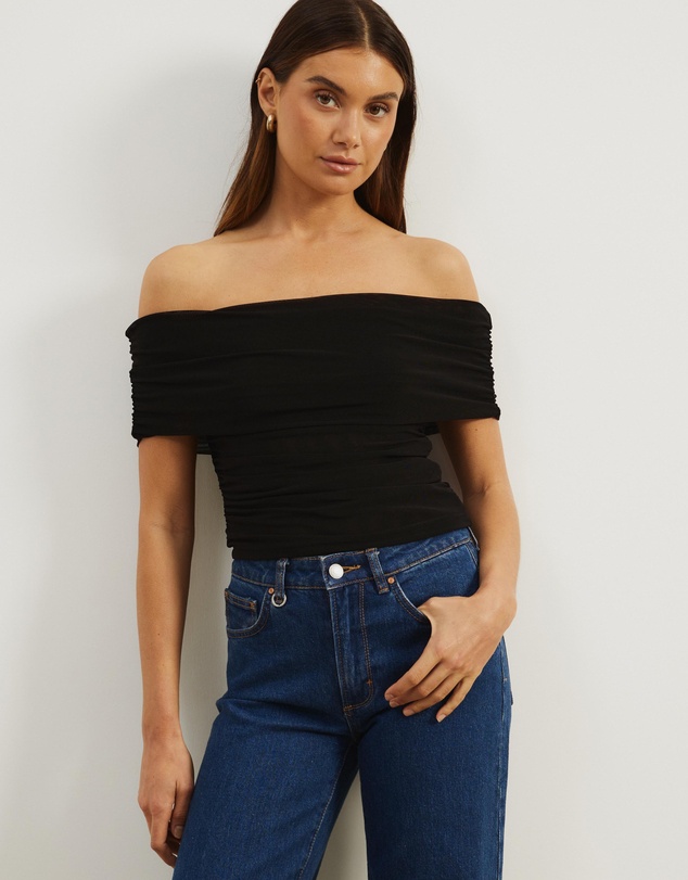 Atmos&Here - Elka Short Sleeve Mesh Off Shoulder Top