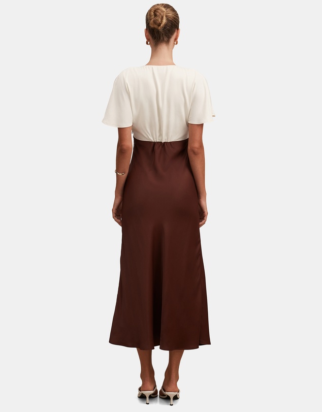 Forever New - Julia Flutter Sleeves Satin Lace Midi Dress