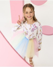 Rock Your Kid - Unicorn Bike Circus Long Sleeve Dress in Cream