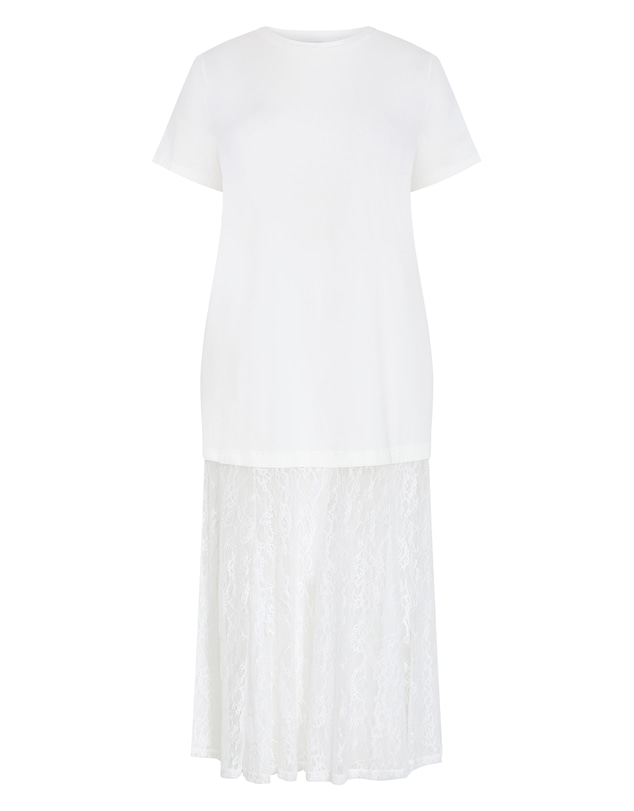 City Chic - Plus size Aura Lace Hem Dress - ivory