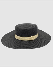 Jacaru - Jacaru 1879 Ladies Flat Wide Brim Black with natural trim