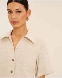 AERE - Opal Linen Open Collar Midi Dress