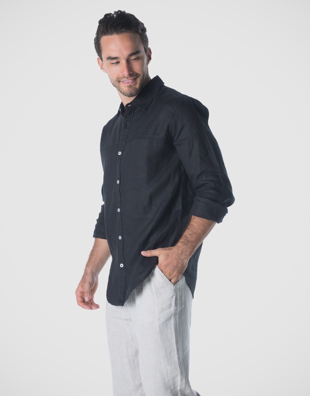 Coast Clothing - Milan Long Sleeve Linen Shirt -Black
