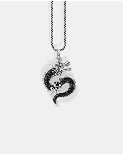 THOMAS SABO - Necklace with dragon pendant black stones