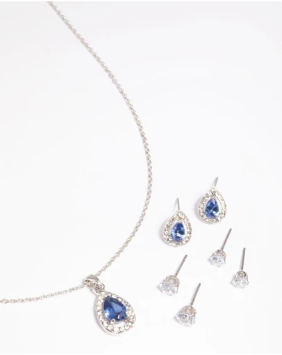 Lovisa - Diamond Simulant Sapphire Necklace & Earrings Set