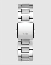 GUESS - Silver-Tone Multi-function Men's 46mm Black Dial with Crystals on Bezel and Strap Analogue Watch