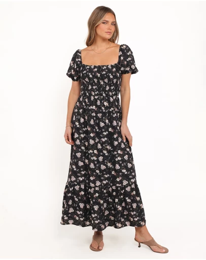 Petal & Pup - Cecelia Puff Sleeve Maxi Dress - Black Floral