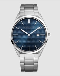 Bering - Bering Ultra Slim 40mm Blue Dial Polished Silver Strap Watch