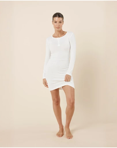Gingerlilly - Bonnie Ribbed Long Sleeve Midi Henley Nightdress