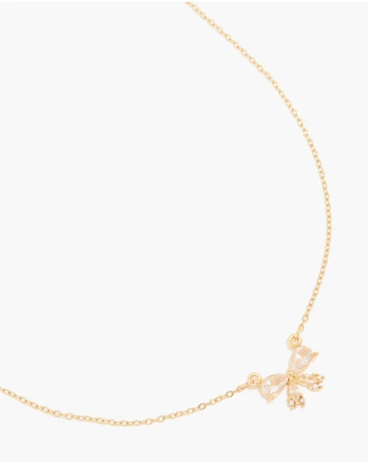 Lovisa - Waterproof Gold Plated Stainless Steel Cubic Zirconia Bow Pendant Necklace