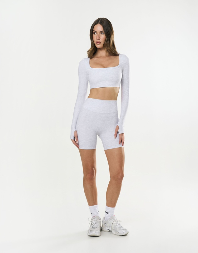 STAX. - Square Neck Cropped Long Sleeve Airlyte - Grey Marle