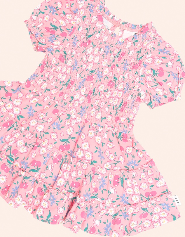 Huxbaby - Tropical Cherry Floral Tiered Puff Dress - Babies-Teens