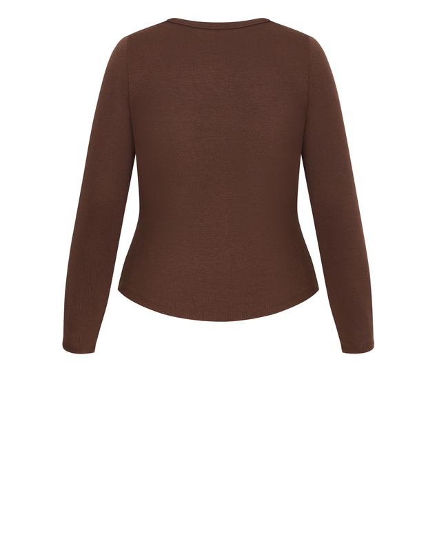 City Chic - Plus size Button Through Knit Top - chocolate