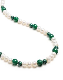 Nialaya Jewellery - Pearl Choker With Green Aventurine and Malachite