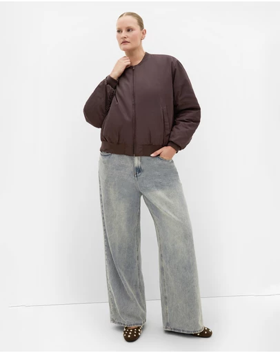 City Chic - Plus size Gia Puffer Bomber Jacket - espresso