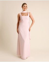 Six Stories - Square Neck Chiffon Bridesmaid Dress with Neck Scarf