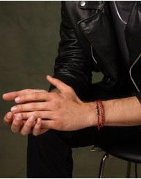 Nialaya Jewellery - Men's Red Wrap Around Leather Bracelet