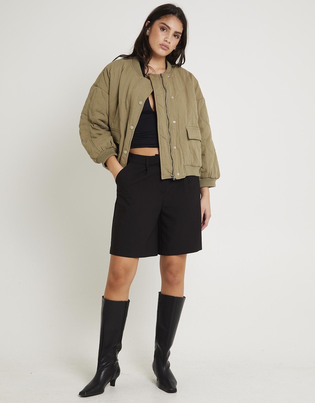 Subtitled - Quilt Detail Oversized Bomber Jacket