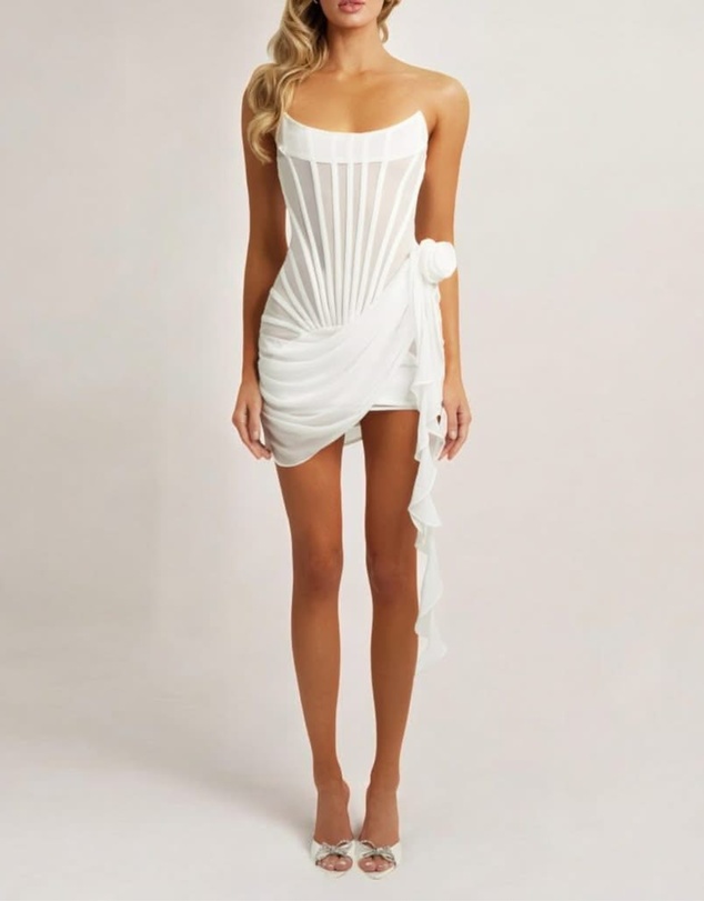 Heiress Beverly Hills - Chiffon Mesh Corset Flower Drape Mini Dress