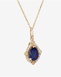 Michael Hill - Pear Cut Created Sapphire and Diamond Halo Pendant Necklace in 10kt Yellow Gold