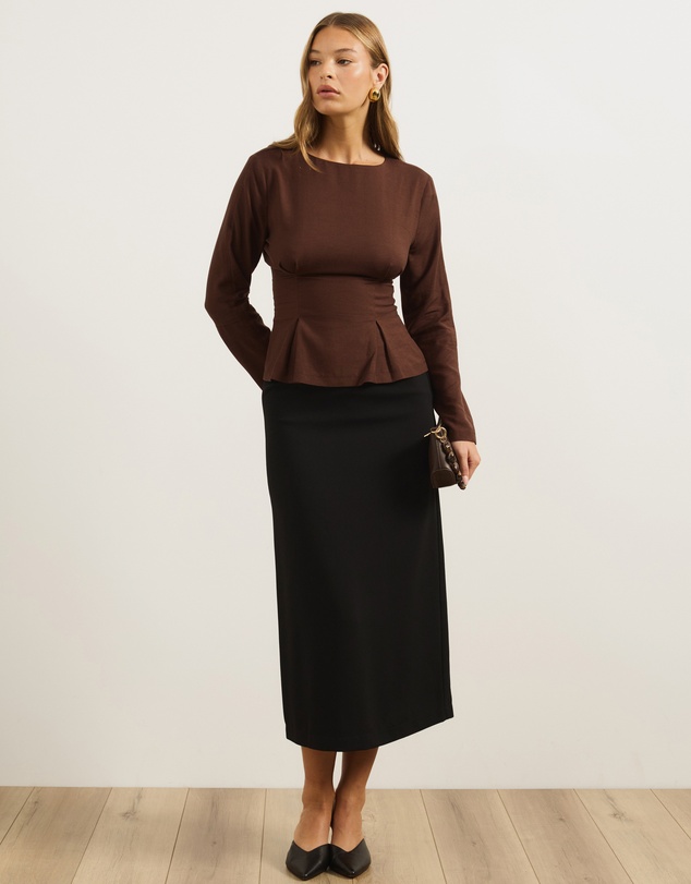 Atmos&Here - Sapna Linen Blend Long Sleeve Pintuck Blouse