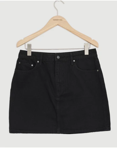 Revibe - Repaired Assembly Label Denim Mini Skirt
