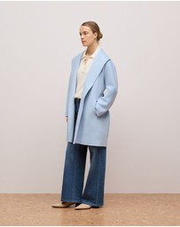Trenery - Double Faced Wool Wrap Coat in Mist Blue