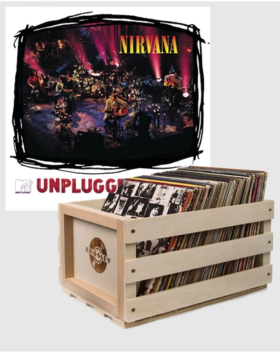 Universal Music - Crosley Record Storage Crate & Nirvana MTV Unplugged Vinyl Album Bundle