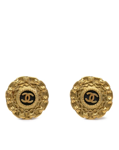 Pre-Loved by Azura Reborn - Pre-Loved CC Gold Plated Enamel Round Clip On Earrings
