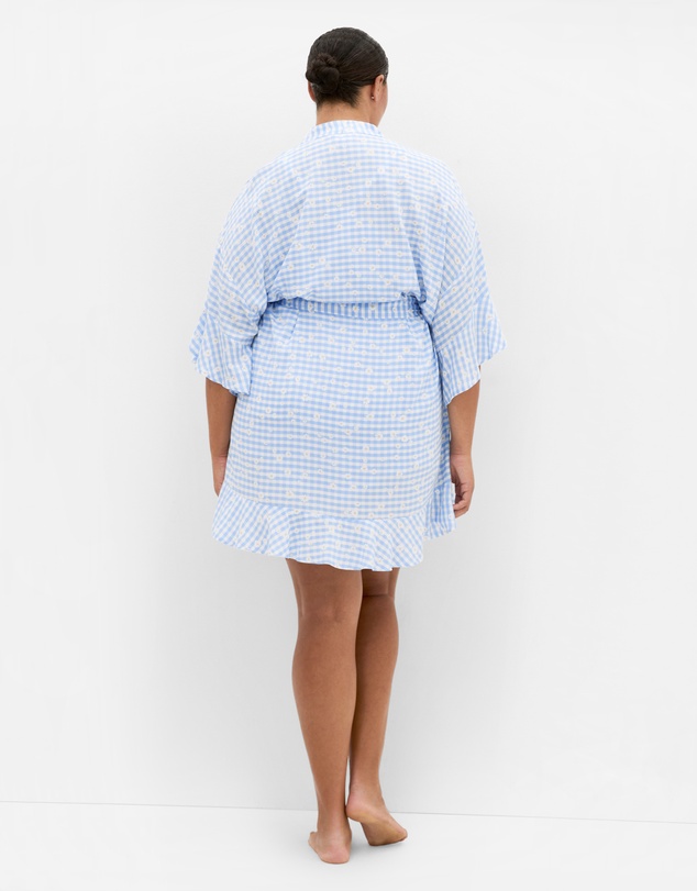 City Chic - Kitty Check Print Sleepwear Kimono