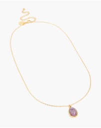 Lovisa - Waterproof Gold Plated Stainless Steel Amethyst Semi Precious Stone Pendant Necklace