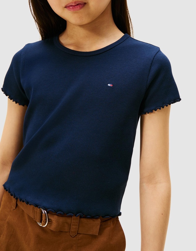 Tommy Hilfiger - Ruffle Trim Ribbed Extra Slim T-Shirt- Kids