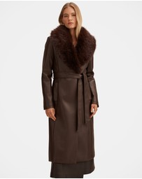 Forever New - Faith Faux Fur Collar Vegan Leather Trench Coat