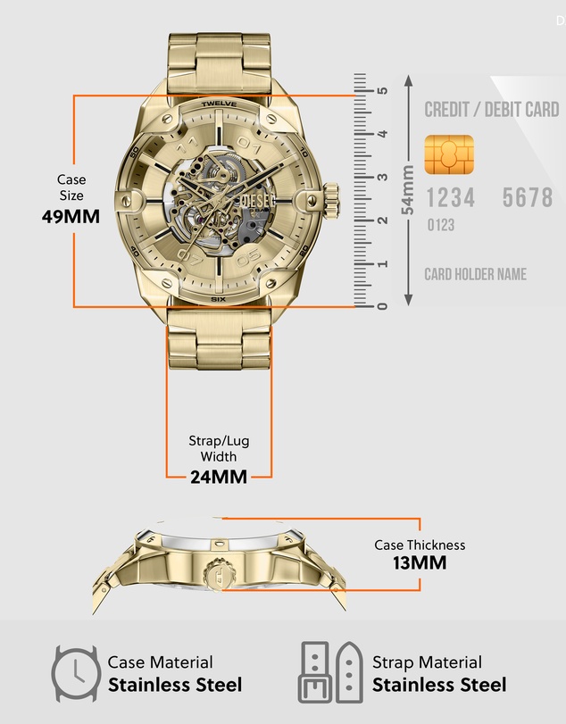 Diesel - Spiked Automatic Gold Tone Analogue Watch