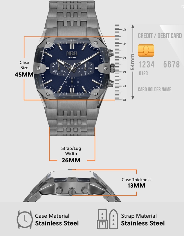 Diesel - Spiked Cushion Gun-Metal Chronograph Watch