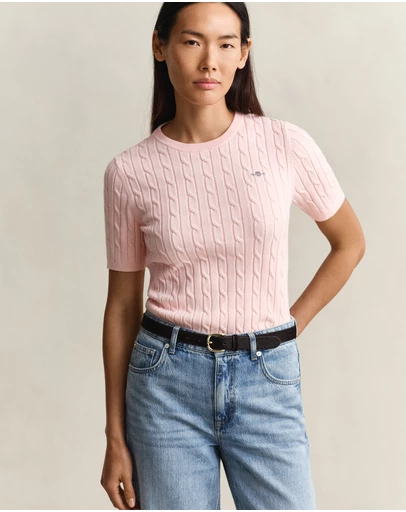 Gant - Stretch Cotton Cable Short Sleeve Knit