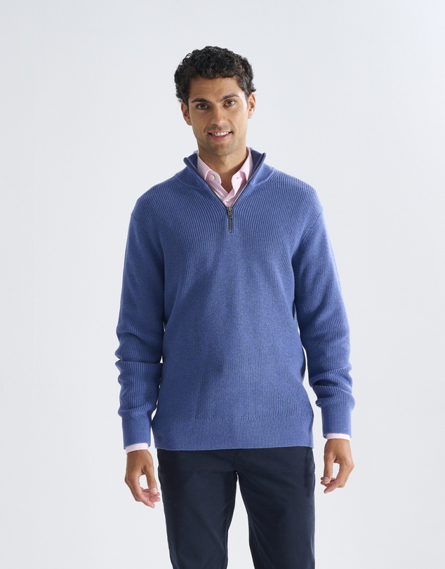3 Wise Men - 3 Wise Men Frost Zip Neck Wool Blend Knit - Vintage Blue