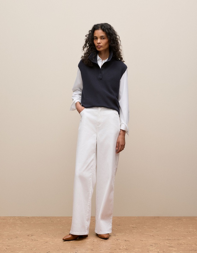 Trenery - Cotton Cashmere Sleeveless Button Neck Knit in Night Sky