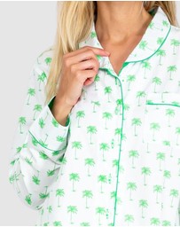 Sant And Abel - Women's Green Palm Tree Long Sleeve Pajama Set