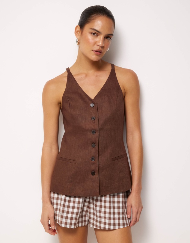 AERE - Nora Linen Button Front Top