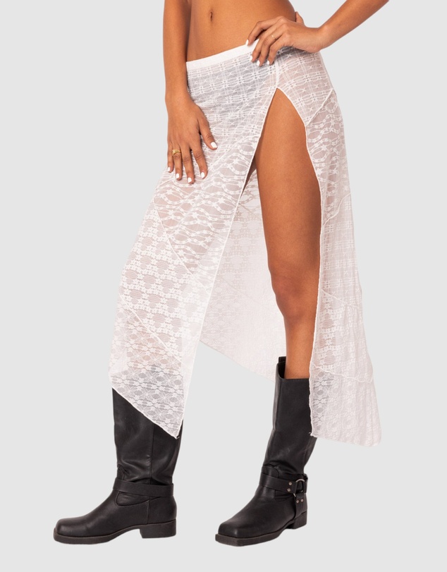EDIKTED - Sheer Patchwork Lace Maxi Skirt