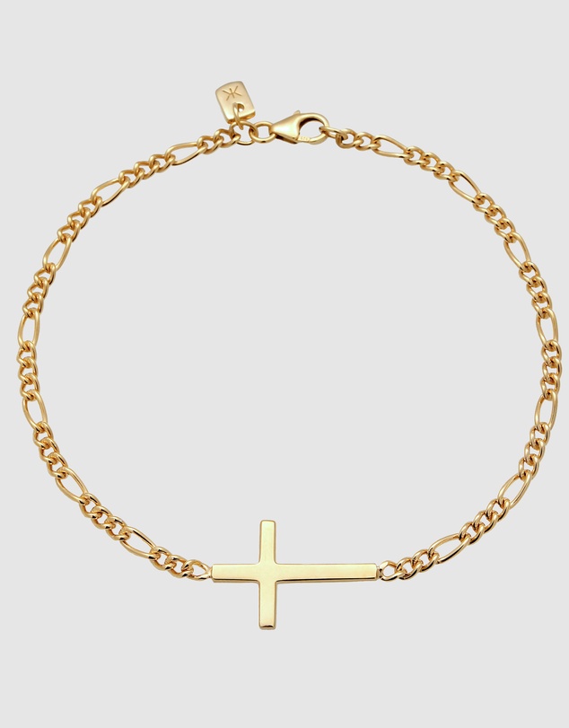 Kuzzoi - ICONIC EXCLUSIVE - Figaro Chain Bracelet with Cross in Gold-Plated 925 Sterling Silver