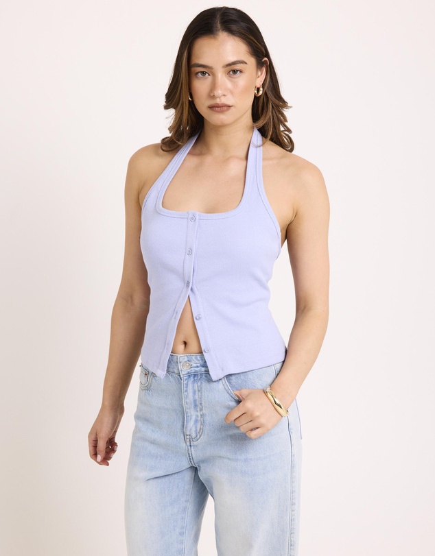 Subtitled - Saga Rib Button Halter Tank