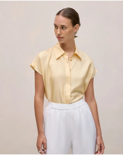 Trenery - Silk Twill Cap Sleeve Shirt in Butter