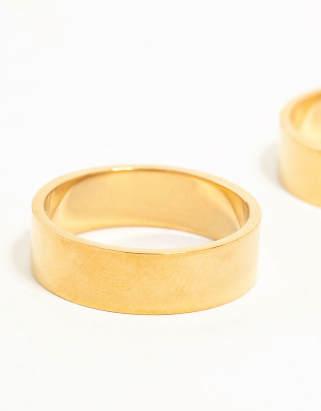 Lovisa - Waterproof Gold Plated Stainless Steel Double Cigar Band Rings 2-Pack