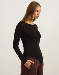 Atmos&Here - Wool Blend Asymmetrical Hem Long Sleeve Top