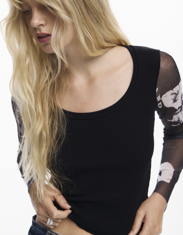 Desigual - Chiffon sleeve T-shirt