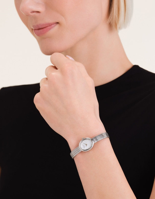Rosefield - Mini Oval Silver-Tone Woven Mesh Watch